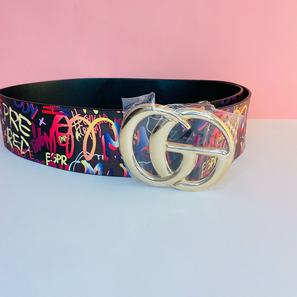 J Elise Boutique Plus Size Multi Color Graffiti Belt - Picture 3 of 6